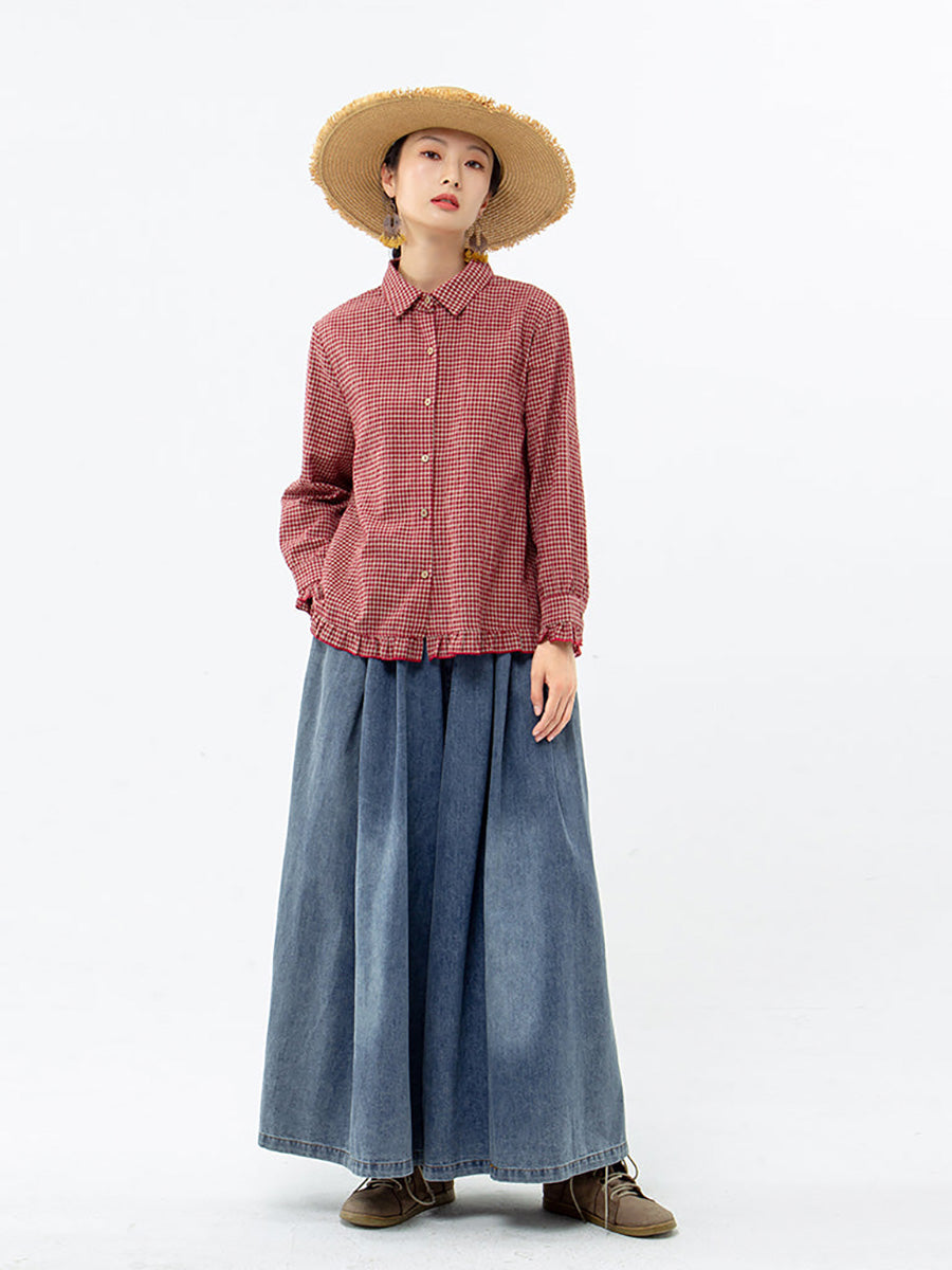Women's Plus Size Linen Cotton Shirt – striped relaxed top, view 12 | The Rhoswen | Huna