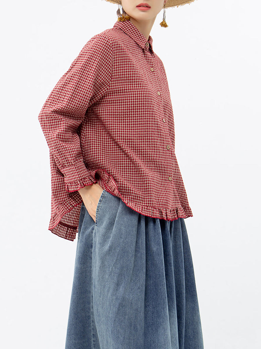 Women's Plus Size Linen Cotton Shirt – striped relaxed top, view 4 | The Rhoswen | Huna