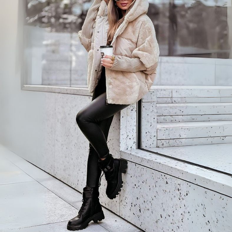 Women's Hooded Quilted Jacket UK – faux fur trim, view 4
