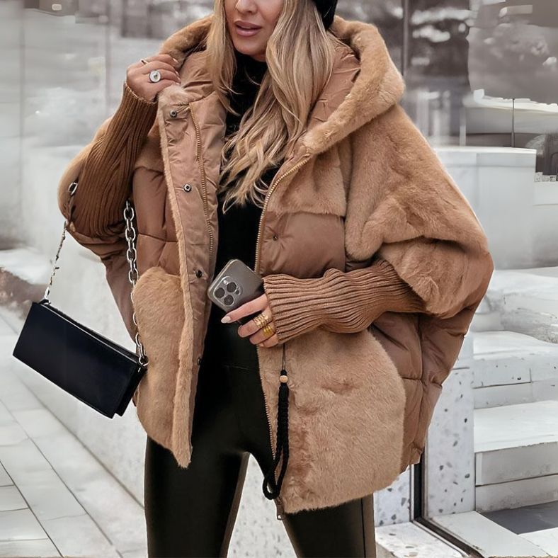 Women's Hooded Quilted Jacket UK – faux fur trim, view 5