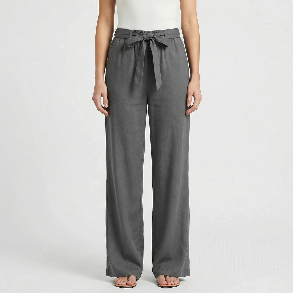 Women's Wide Leg Trousers UK – tie waist, view 7