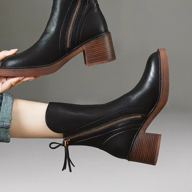 Women's Side Zip Leather Boots – cushioned everyday style, view 6 | The Floriane | Huna