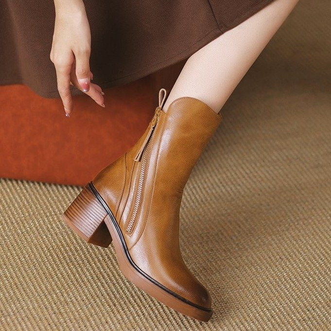 Women's Side Zip Leather Boots – cushioned everyday style, view 7 | The Floriane | Huna