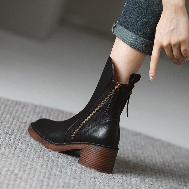 Women's Side Zip Leather Boots – cushioned everyday style, view 3 | The Floriane | Huna