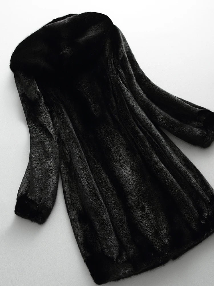Women's Hooded Faux Fur Coat UK – longline hood, view 2