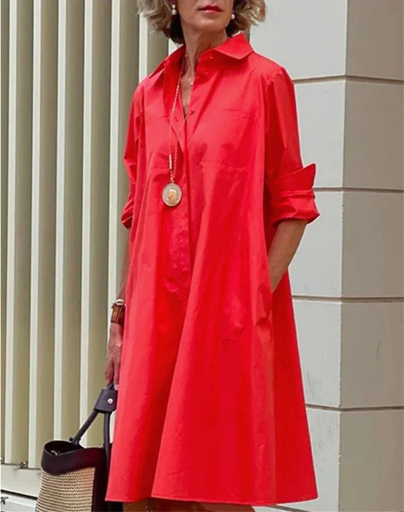 Women's A-Line Shirt Dress UK – button front, view 2
