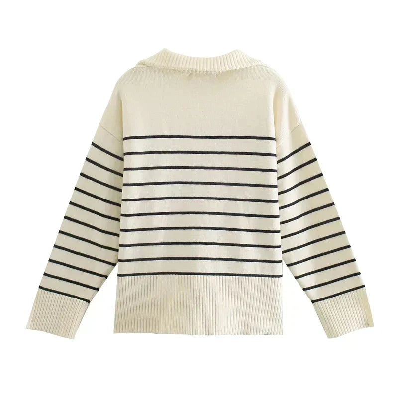 Women's Striped Half Zip Jumper UK – relaxed knit, view 3