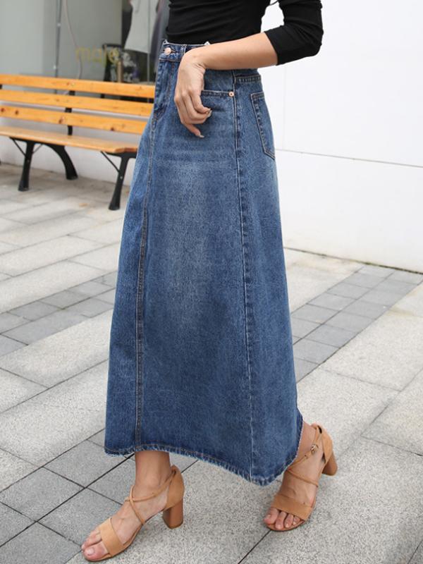 Women's Denim Maxi Skirt UK – high waist a-line, view 2
