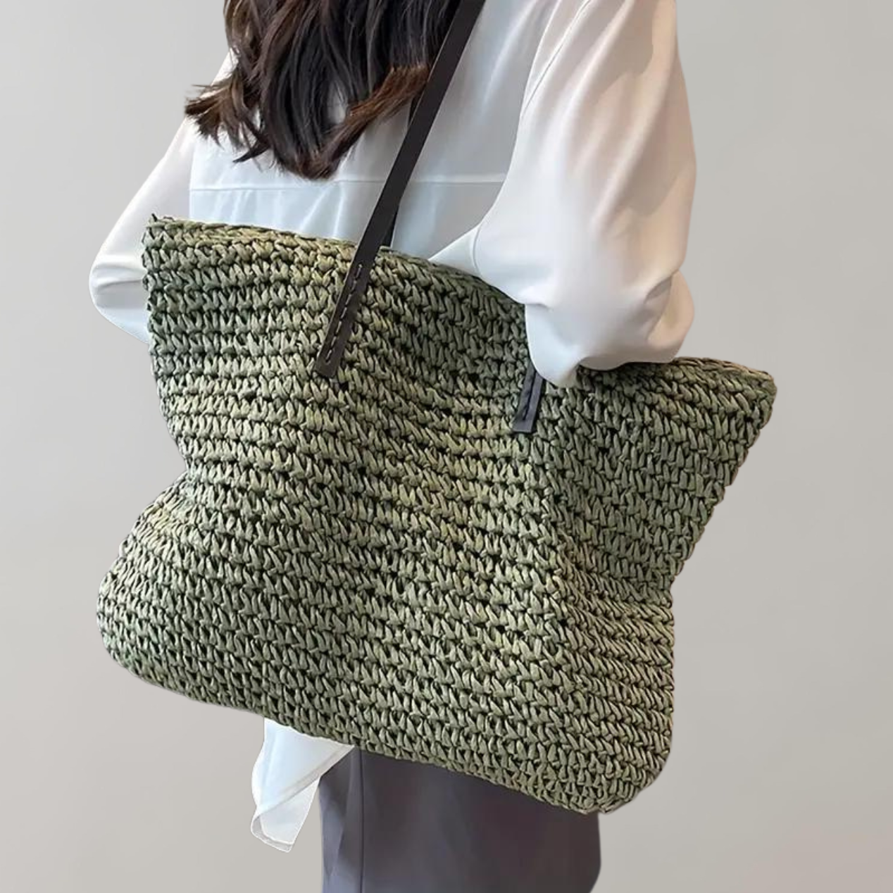 Women's Woven Straw Tote Bag UK – Large Leather Handles | The Calla | Huna