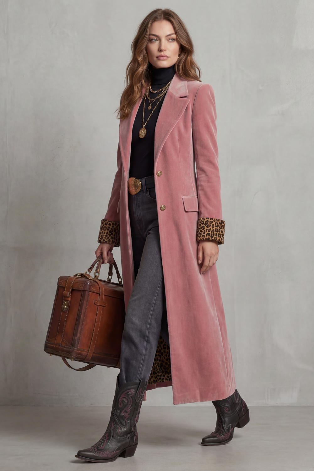 Women's velvet long coat – The Bellerose by Huna – view 3