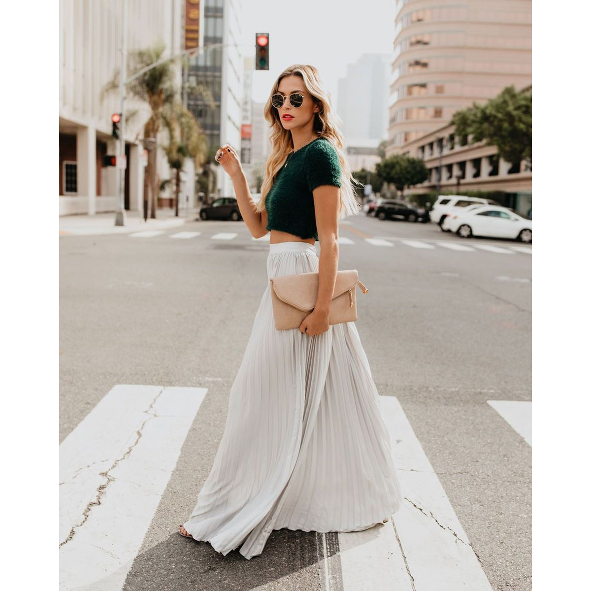Women's Pleated Maxi Skirt UK – high waist, view 3