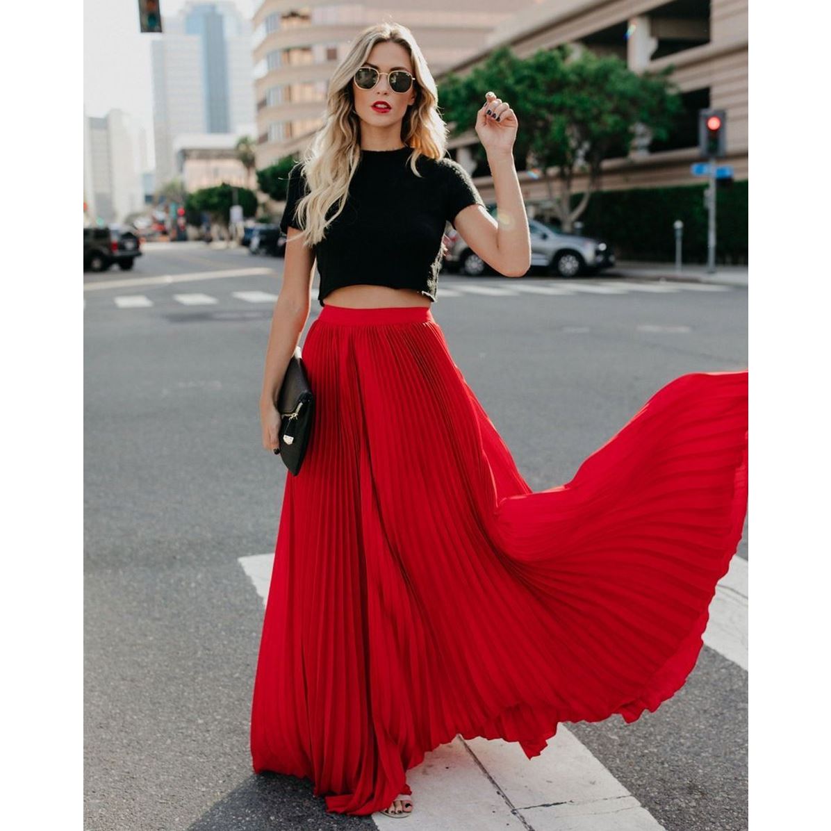 Women's Pleated Maxi Skirt UK – high waist, view 5