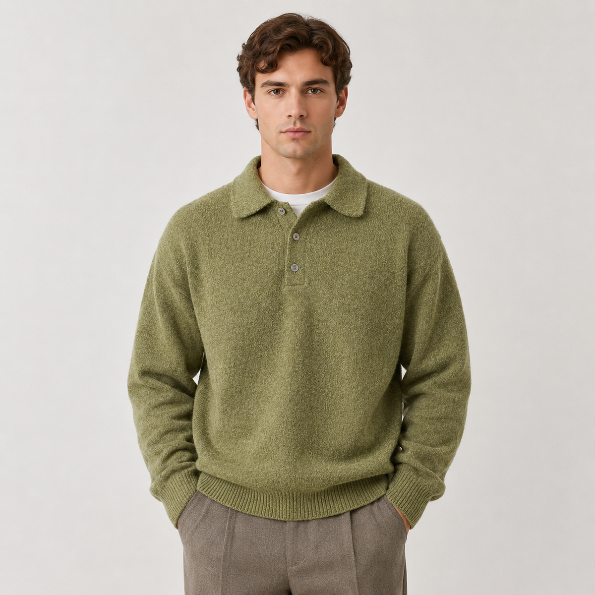Men's knitted polo jumper – The Everett by Huna – product view 5