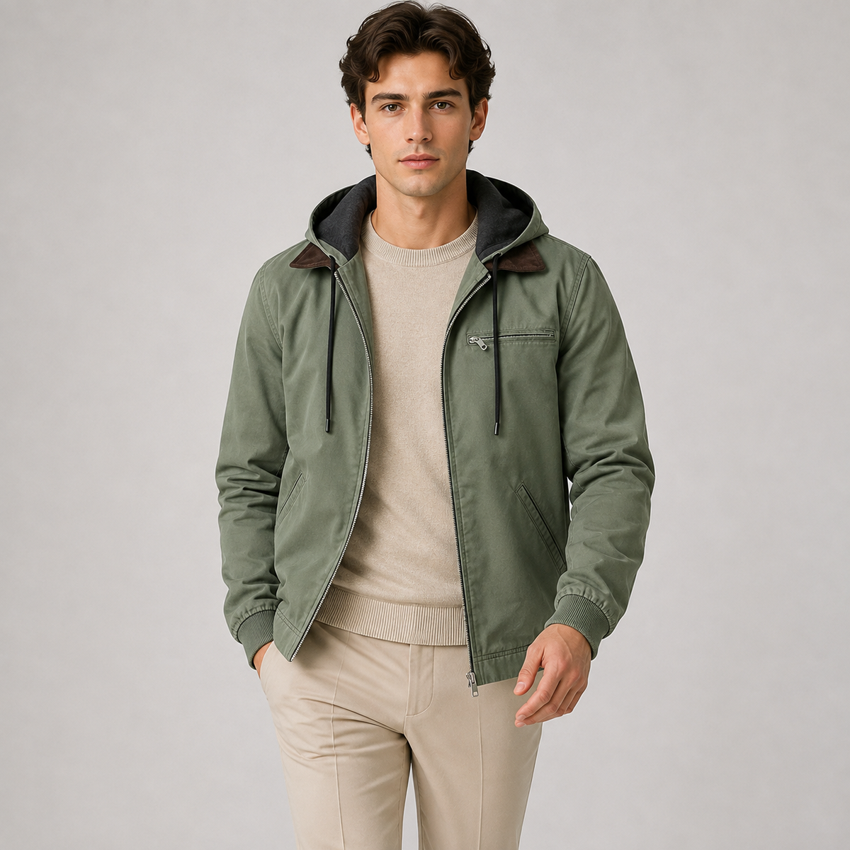 Men's hooded Harrington jacket – The Beckett by Huna – product view 6