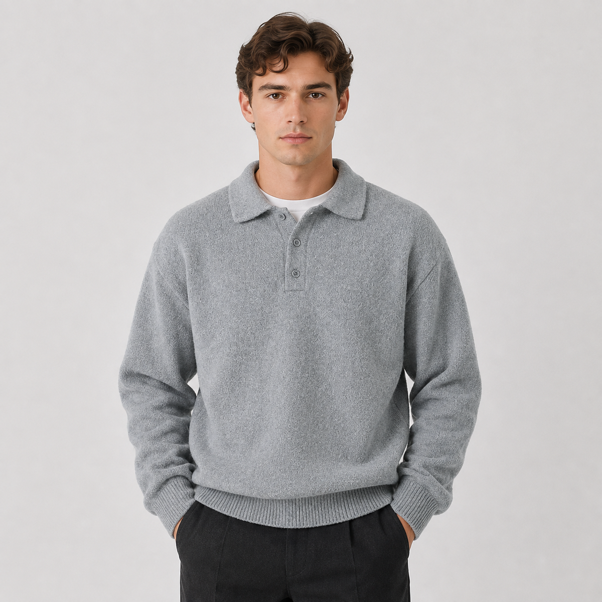 Men's knitted polo jumper – The Everett by Huna – product view 1