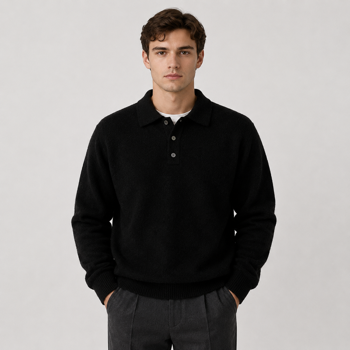 Men's knitted polo jumper – The Everett by Huna – product view 7