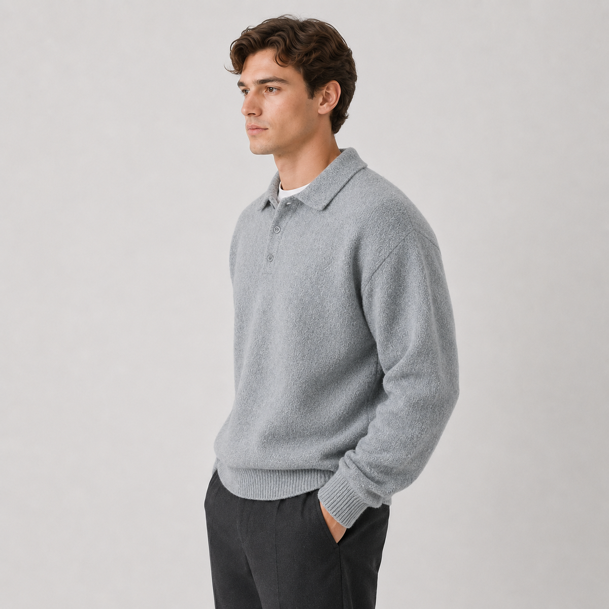 Men's knitted polo jumper – The Everett by Huna – product view 2