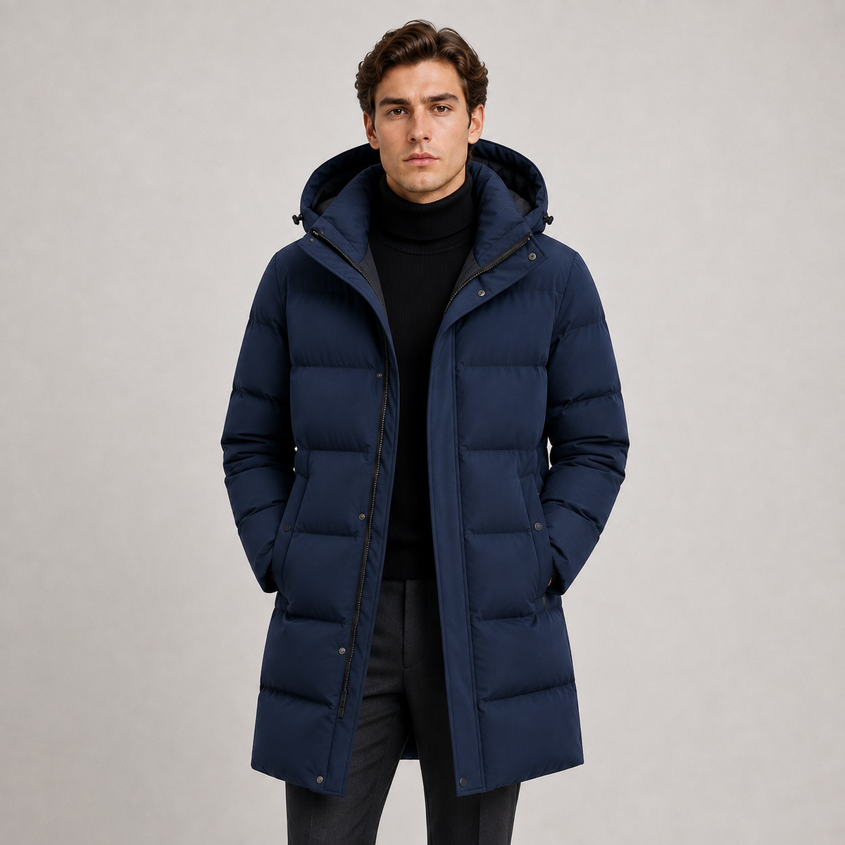 Men's hooded winter parka – The Whitmore by Huna – product view 1