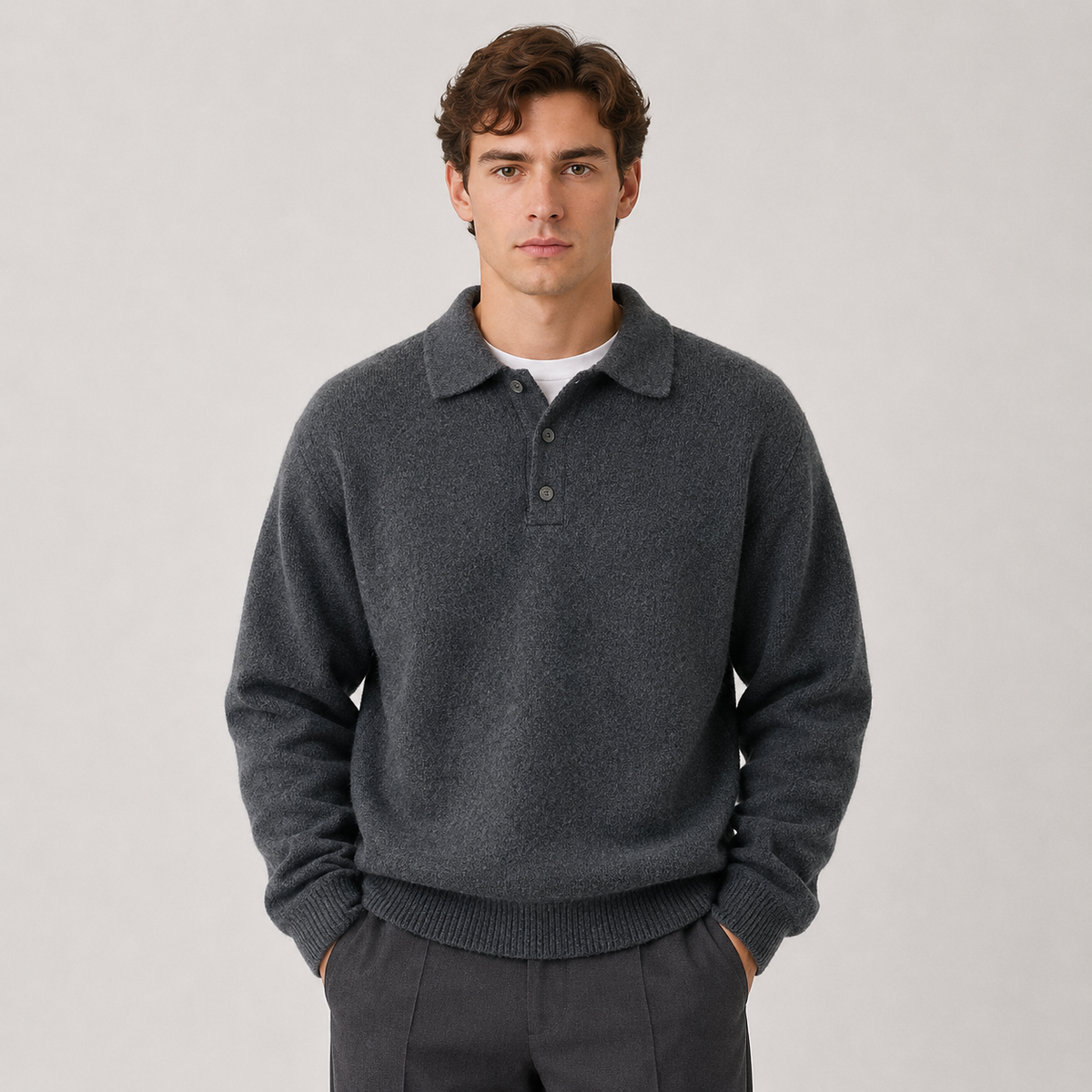 Men's knitted polo jumper – The Everett by Huna – product view 9