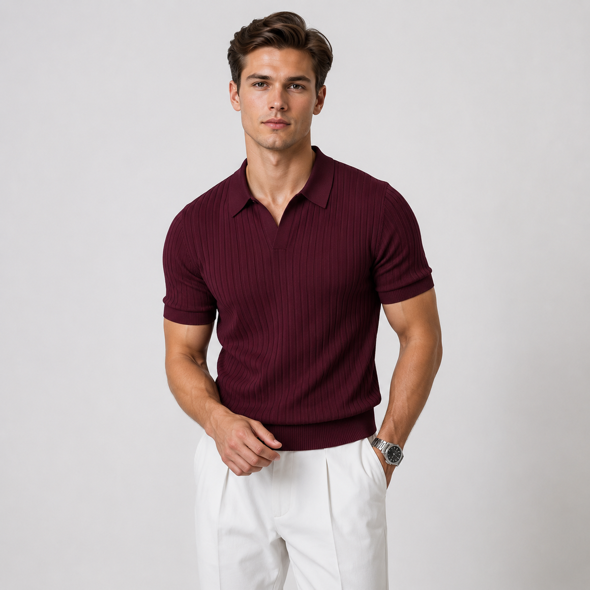 Men's knitted polo shirt – The Callum by Huna – product view 5