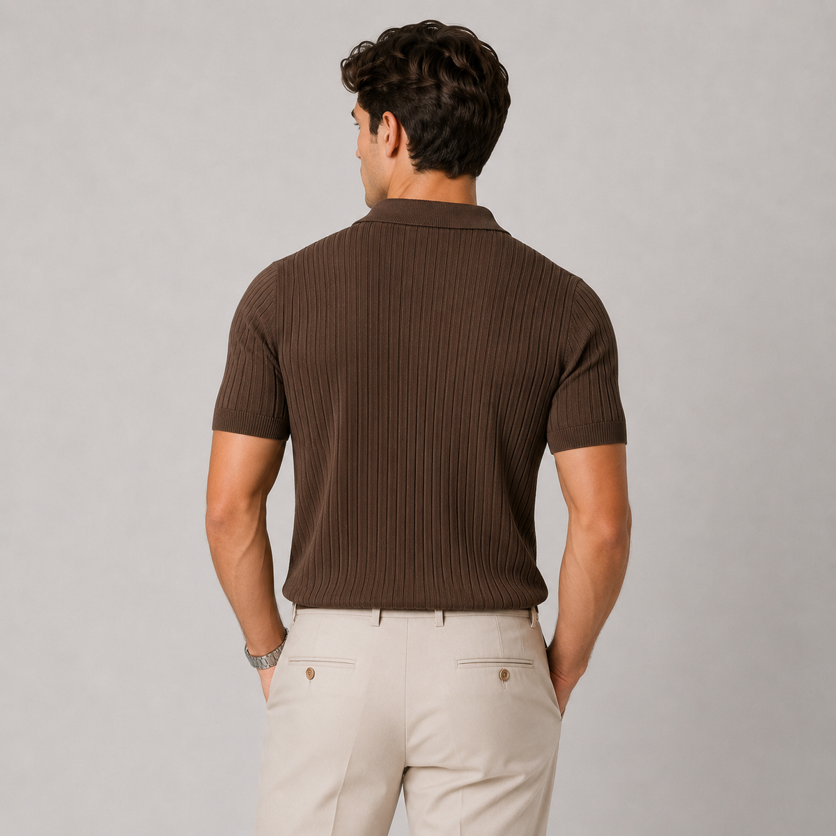 Men's knitted polo shirt – The Callum by Huna – product view 4