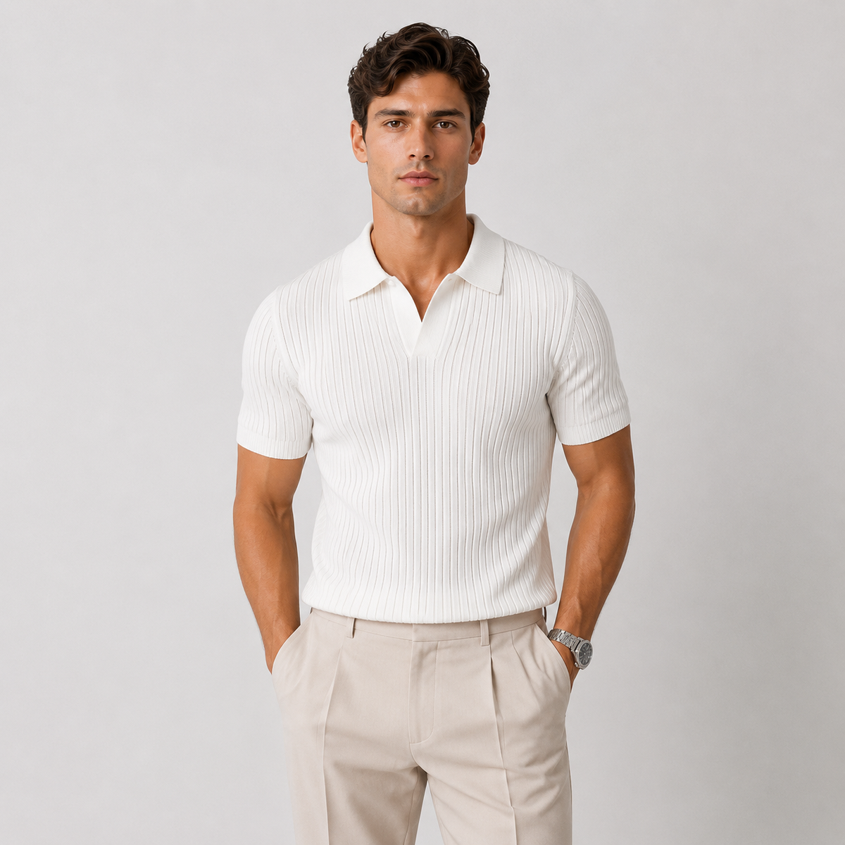 Men's knitted polo shirt – The Callum by Huna – product view 6