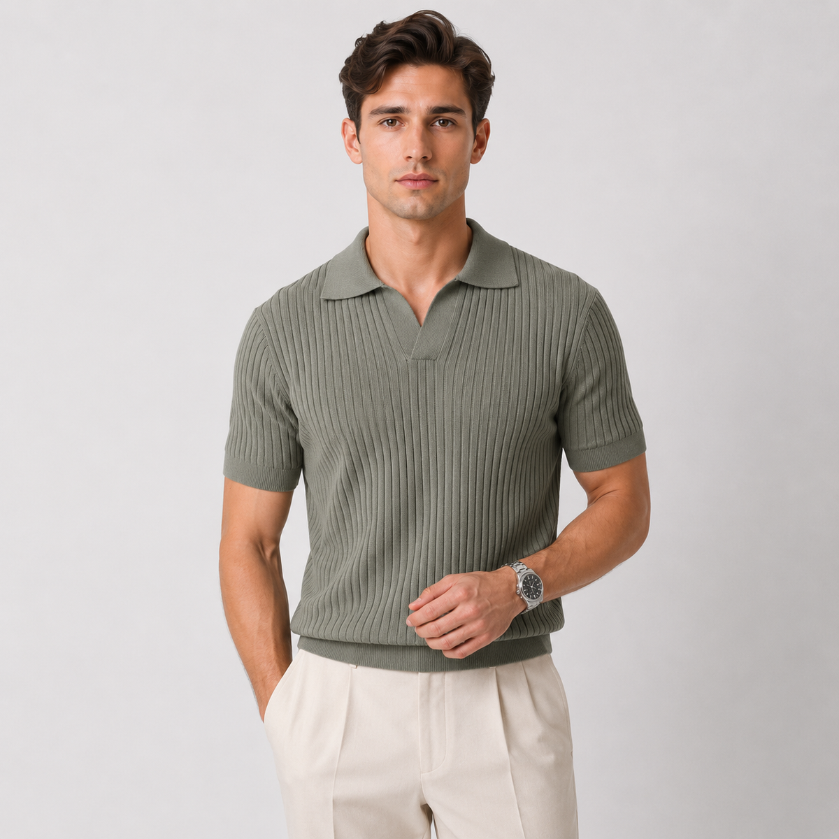 Men's knitted polo shirt – The Callum by Huna – product view 8