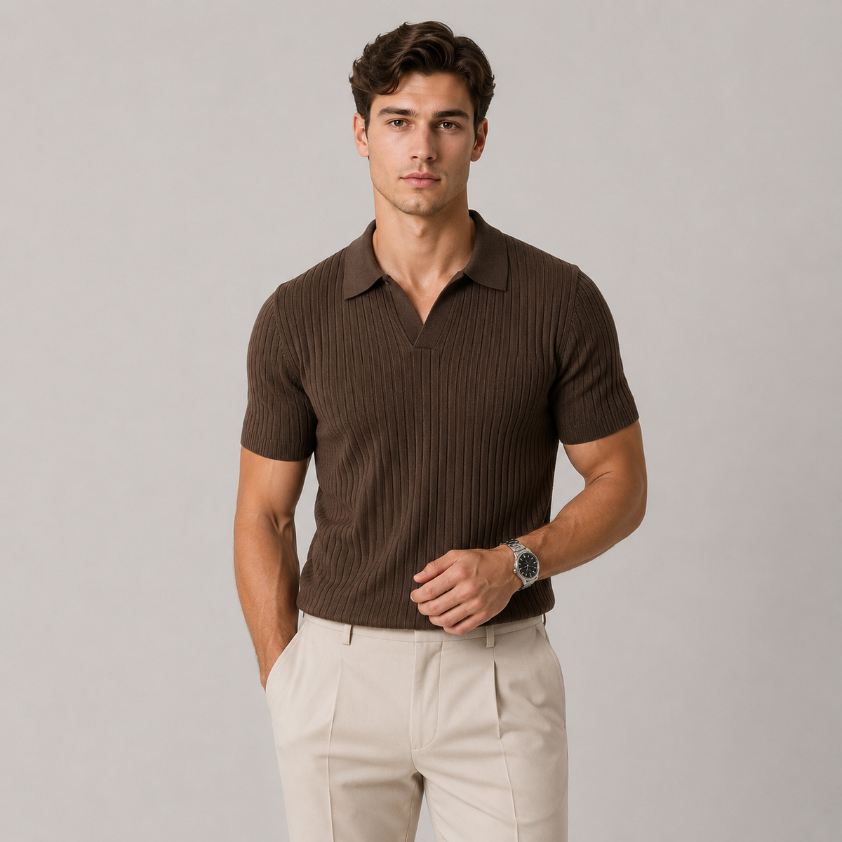 Men's knitted polo shirt – The Callum by Huna – product view 1