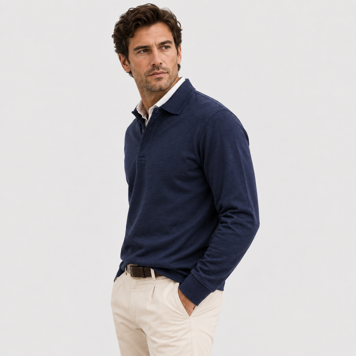 Men's knitted polo jumper – The Alistair by Huna – product view 2