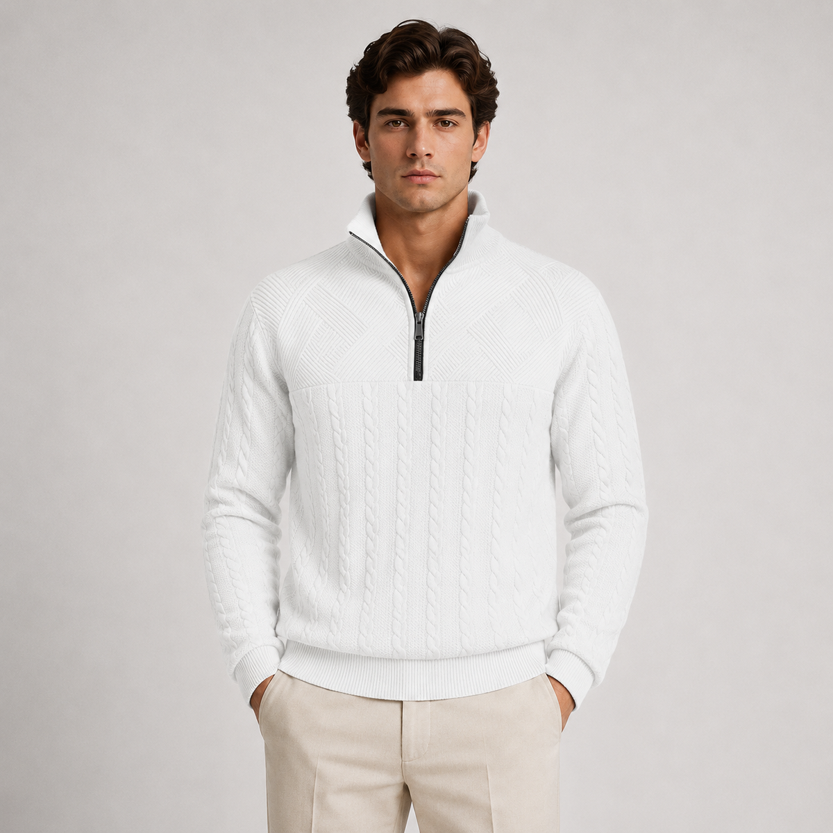 Men's ribbed quarter zip jumper – The Calder by Huna – product view 6