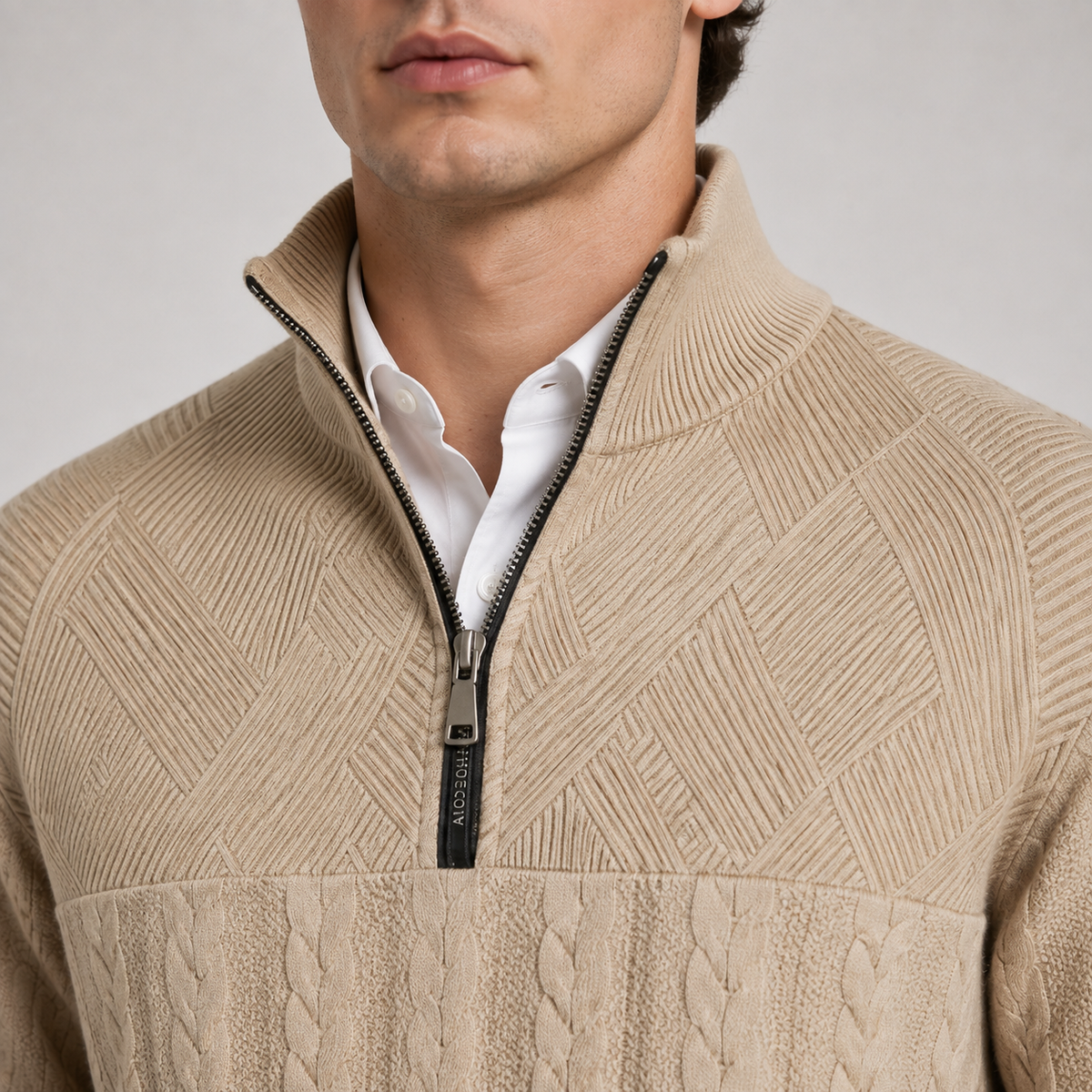 Men's ribbed quarter zip jumper – The Calder by Huna – product view 3