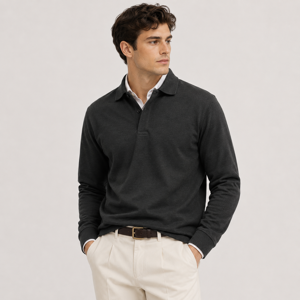Men's knitted polo jumper – The Alistair by Huna – product view 8