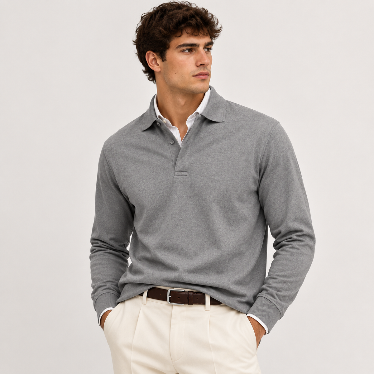 Men's knitted polo jumper – The Alistair by Huna – product view 10
