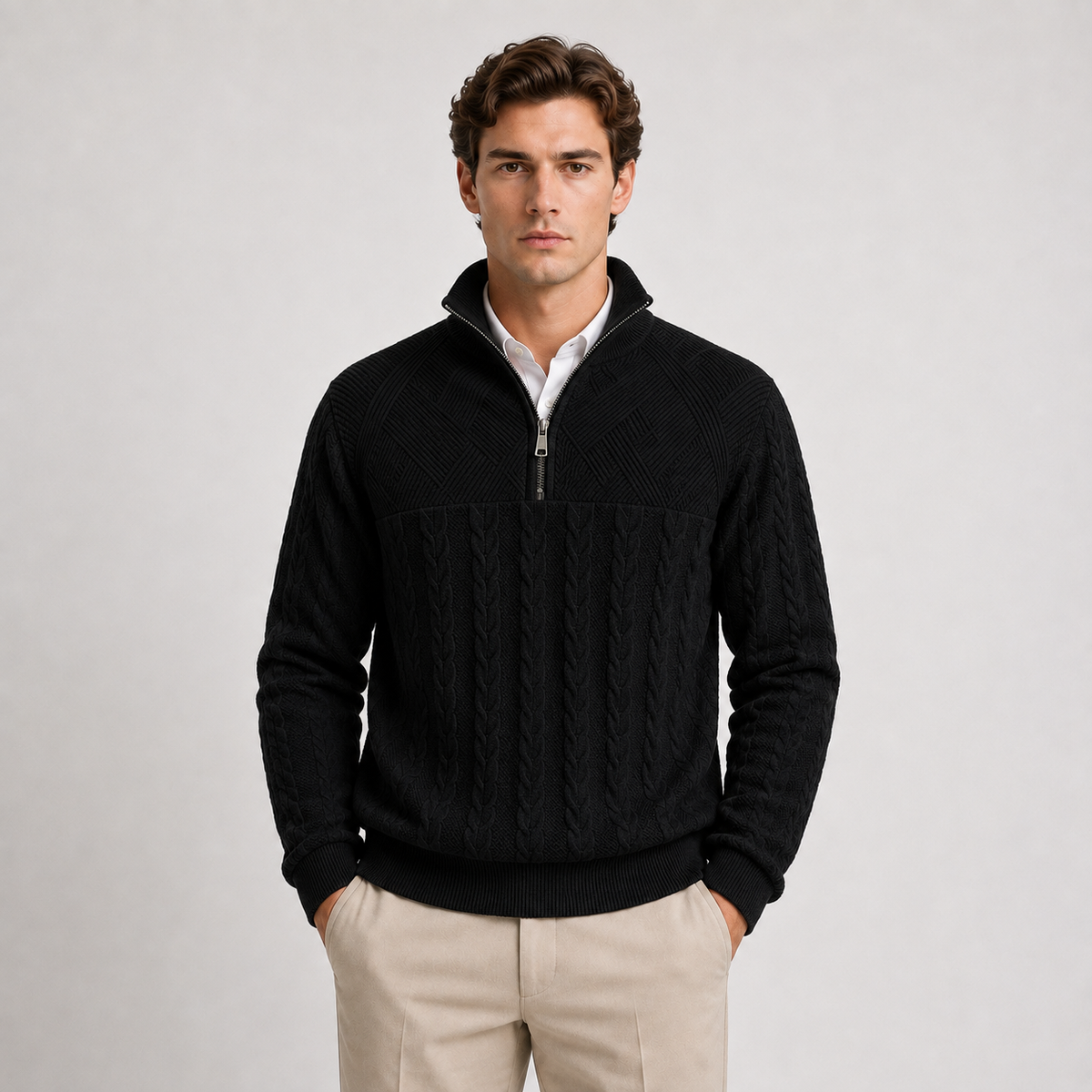 Men's ribbed quarter zip jumper – The Calder by Huna – product view 7