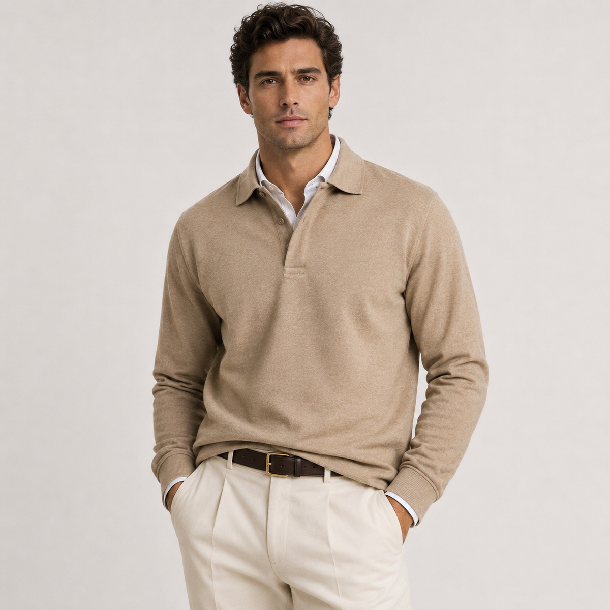Men's knitted polo jumper – The Alistair by Huna – product view 12