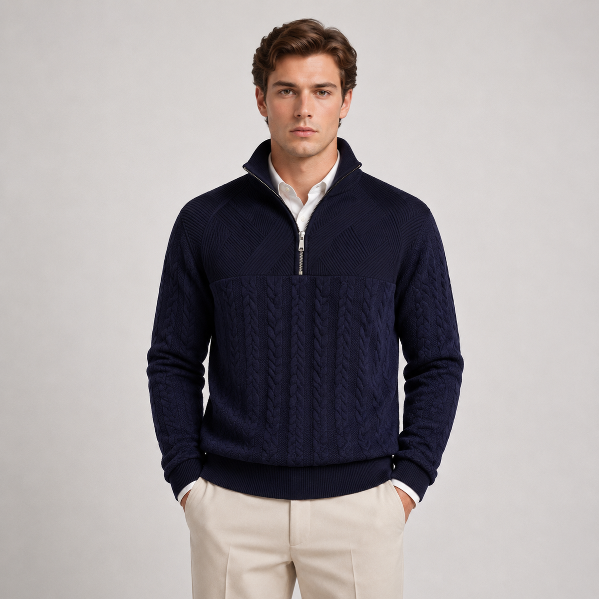 Men's ribbed quarter zip jumper – The Calder by Huna – product view 5