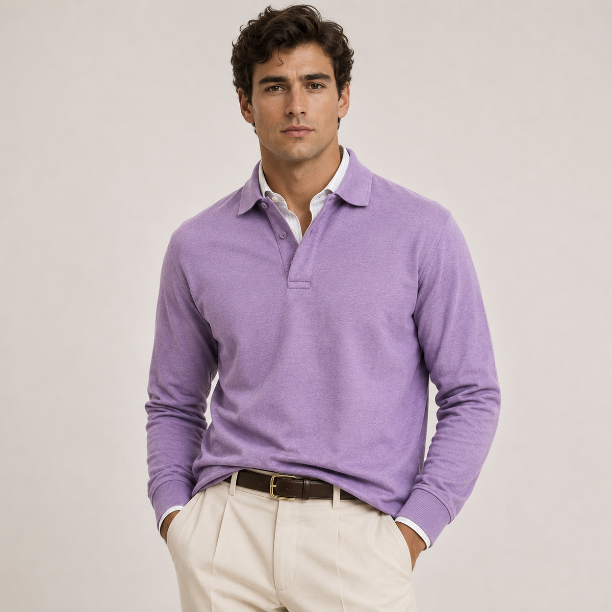 Men's knitted polo jumper – The Alistair by Huna – product view 13
