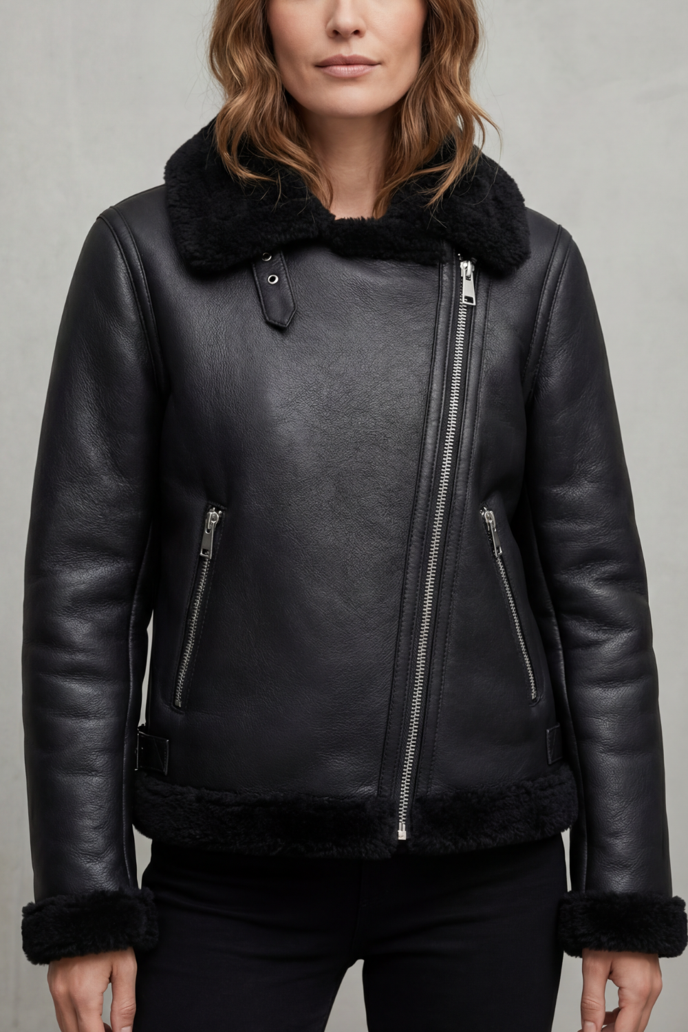 Women's Shearling Biker Jacket – The Florisanne, view 1