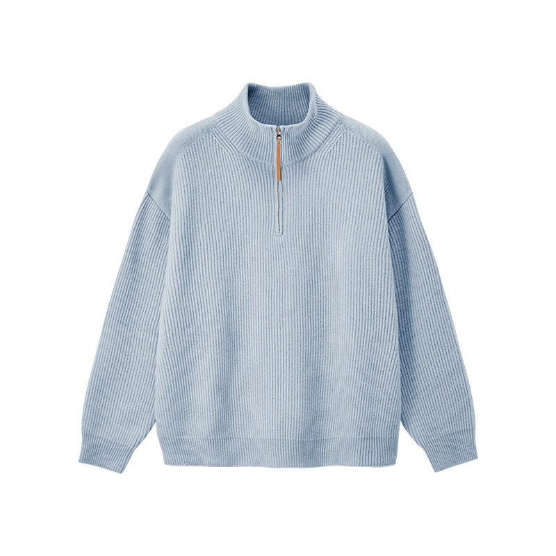 Women's Ribbed Quarter Zip Jumper – cotton blend high neck – product view 4