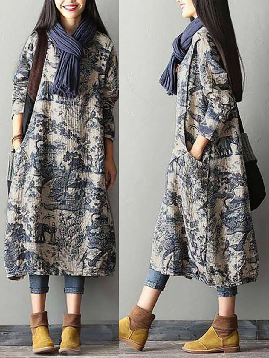 Women's Plus Size Floral Cotton Maxi Dress – loose long sleeve, view 2 | The Jessamine | Huna