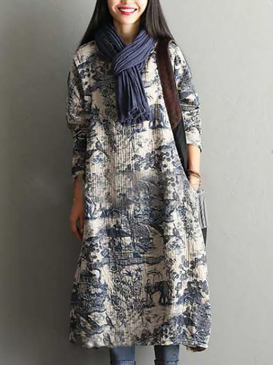 Women's Plus Size Floral Cotton Maxi Dress – loose long sleeve, view 3 | The Jessamine | Huna