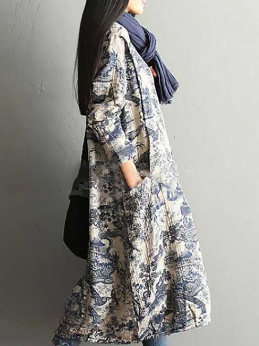 Women's Plus Size Floral Cotton Maxi Dress – loose long sleeve, view 4 | The Jessamine | Huna