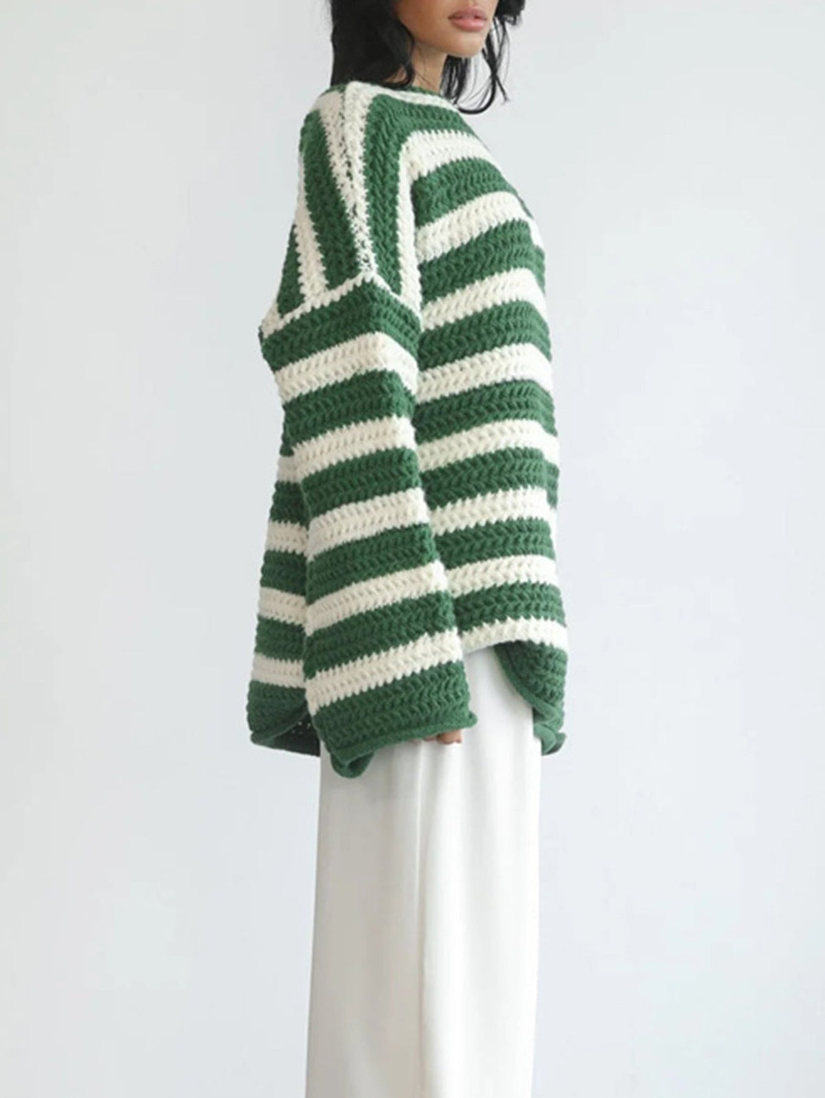 Women's Chunky Striped Jumper UK – textured knit, view 2