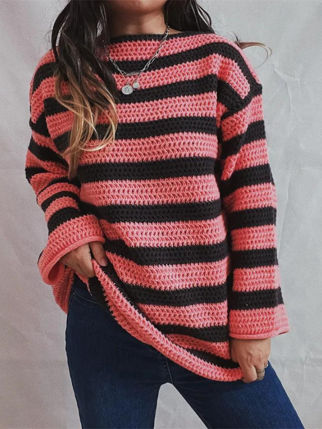 Women's Chunky Striped Jumper UK – textured knit, view 5