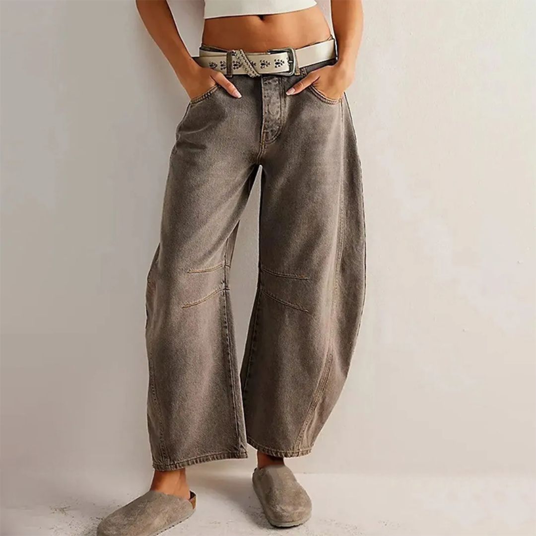 Women's Barrel Leg Jeans UK – Relaxed Curved Silhouette Mid Rise | The Nadia | Huna