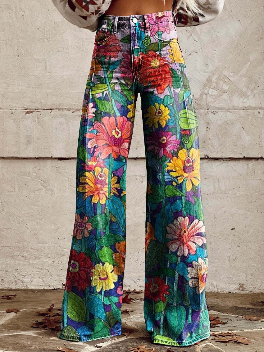 Women's Printed Trousers UK – Retro High Waist Flare | The Cassandra | Huna