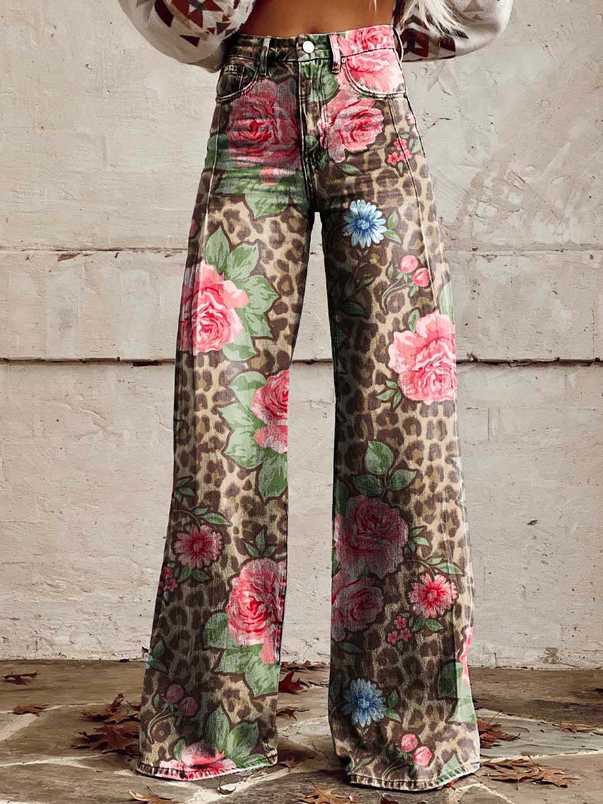Women's Printed Trousers UK – Retro High Waist Flare | The Cassandra | Huna