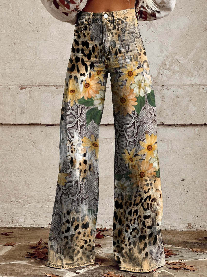 Women's Printed Trousers UK – Retro High Waist Flare | The Cassandra | Huna