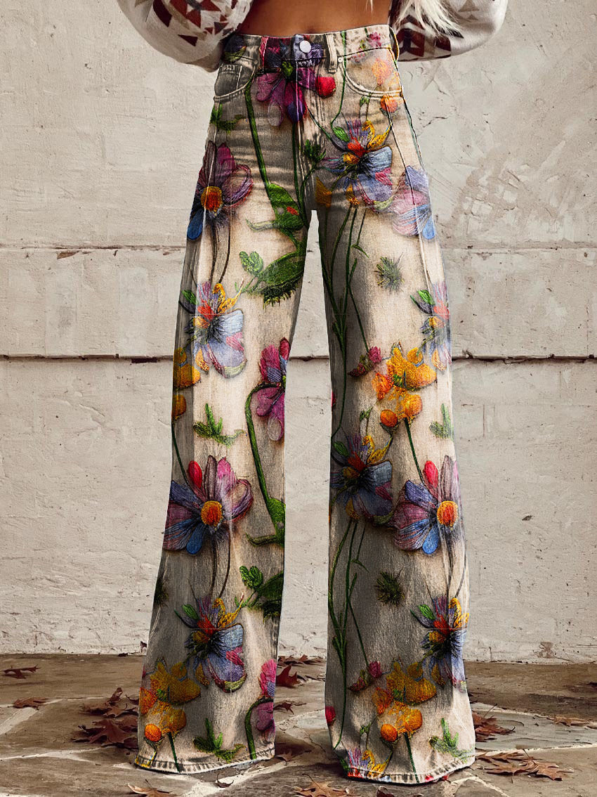 Women's Printed Trousers UK – Retro High Waist Flare | The Cassandra | Huna
