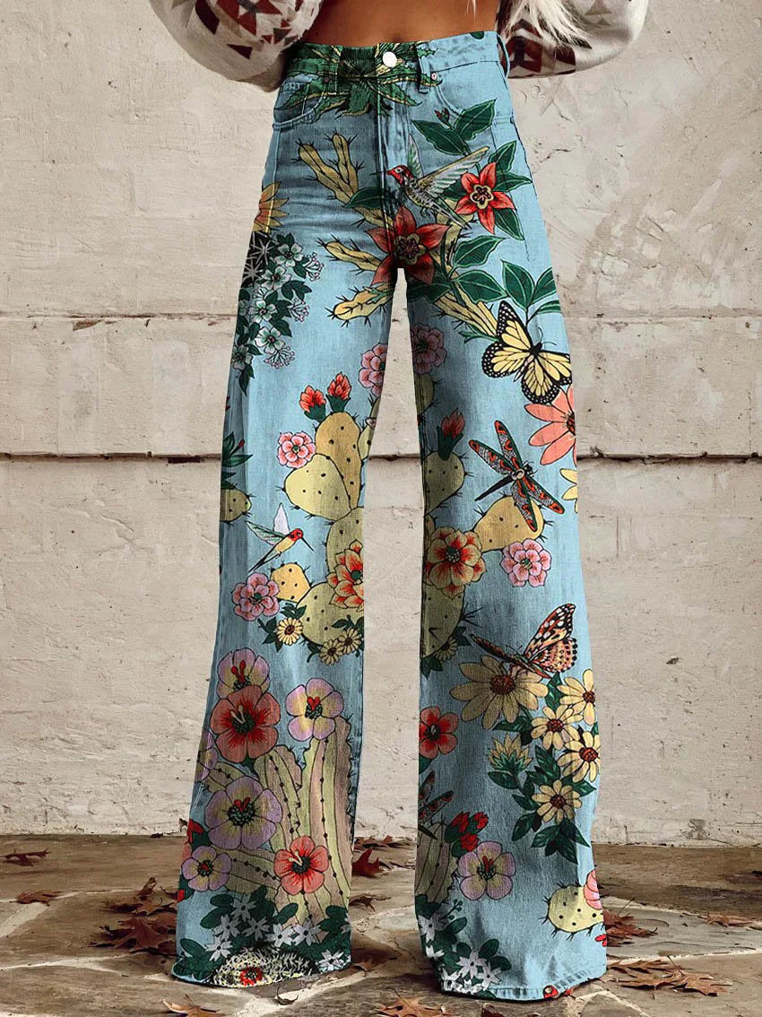Women's Printed Trousers UK – Retro High Waist Flare | The Cassandra | Huna